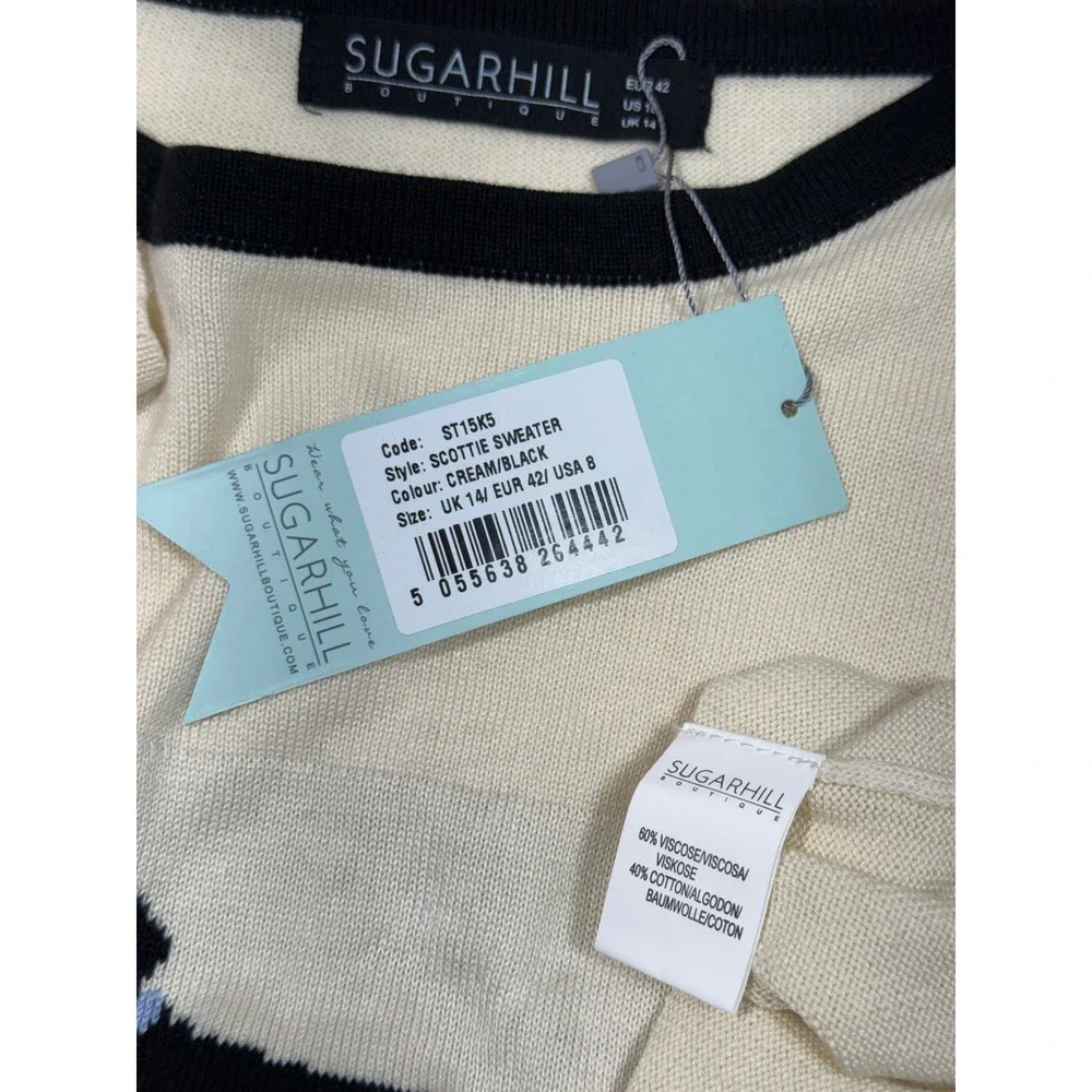 Sugarhill Boutique Scottie Sweater NWT Cream Black Polka Dot Dog Knit USA 8 UK14 - Picture 3 of 8